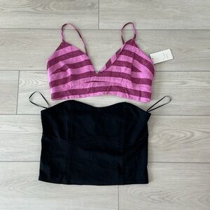 a new day Striped Pink and Solid Black Crop Tops